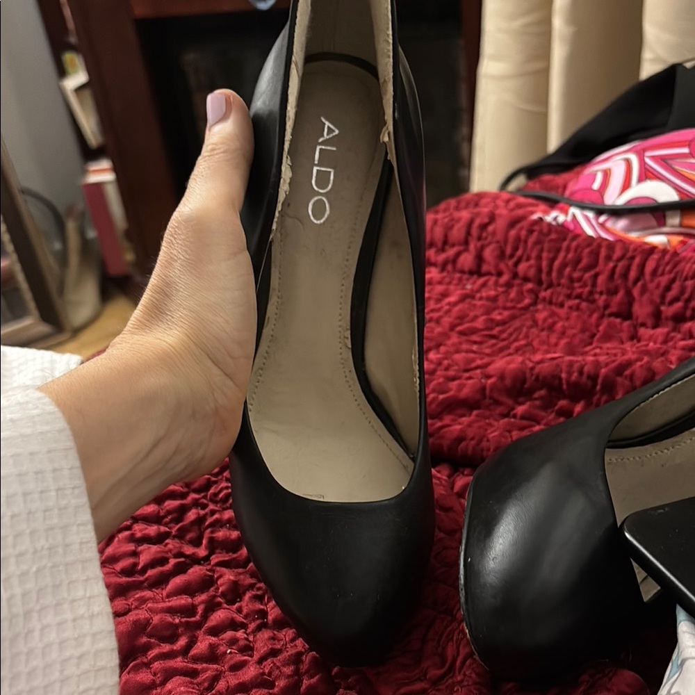 Aldo Black Textured Heels with Pointed Toe